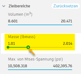 Dialogfeld Zielbereiche - Massebereich