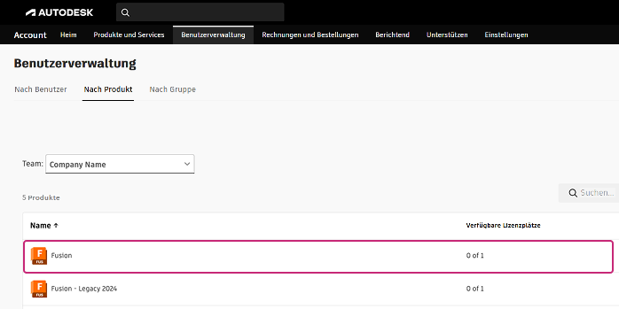 Fusion in der Benutzerverwaltung