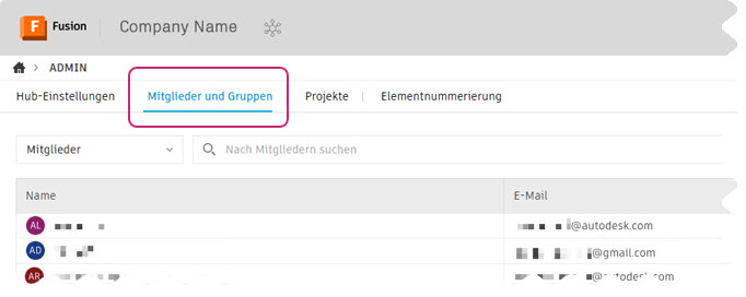 Registerkarte Mitglieder und Gruppen