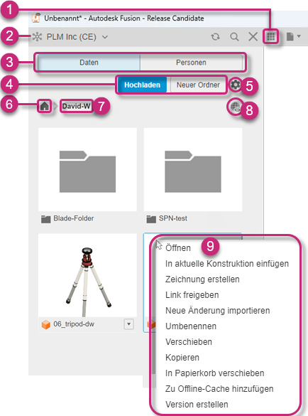 Gruppe Daten Übersicht Benutzeroberfläche