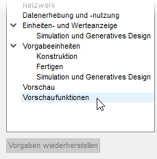 Dialogfeld Voreinstellungen