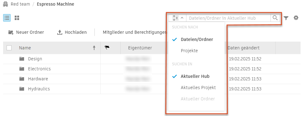 Menü Spalteneinstellungen