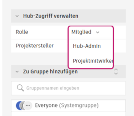 Dropdown-Menü Mitgliederrolle