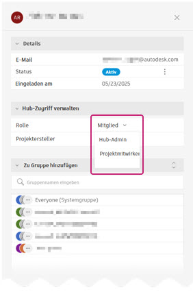 Dropdown-Menü Mitgliederrolle
