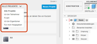 Dropdown-Liste Projekte