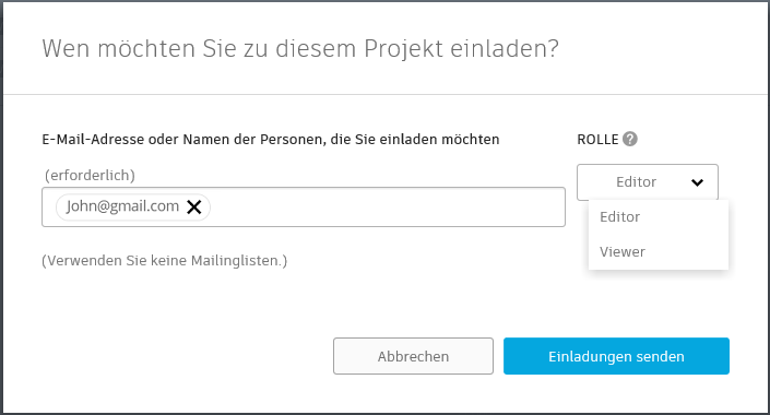 Personen zu einem Projekt einladen