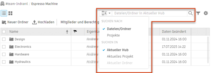 Menü Spalteneinstellungen
