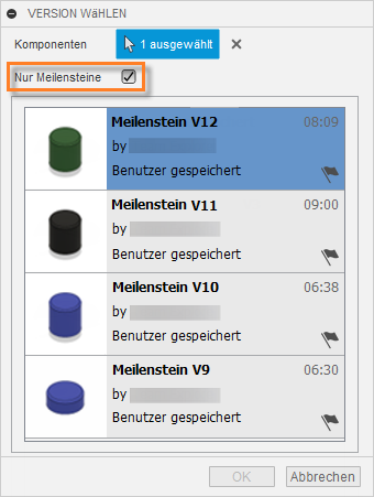 Dialogfeld Version wählen