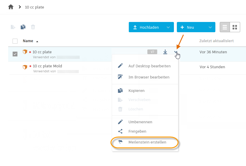Web-Client - Meilensteinliste