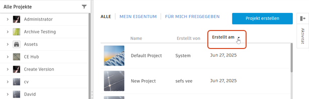 Klicken auf Spaltenüberschrift