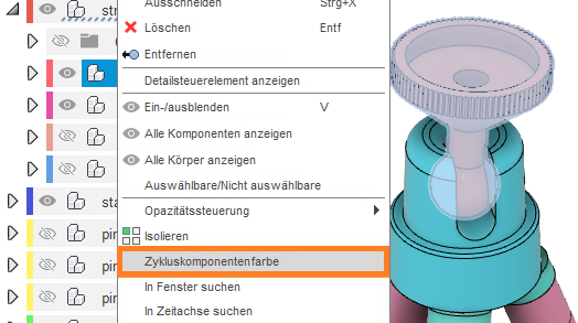 Menü Zykluskomponentenfarbe
