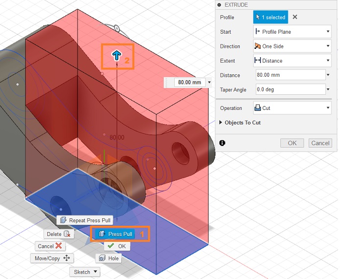 Verwenden von Drücken/Ziehen zum Ausschneiden