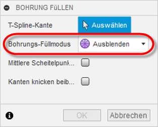 Dialogfeld Bohrung füllen