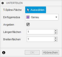 Dialogfeld Unterteilen