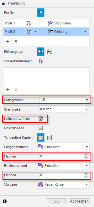 Dialogfeld Erhebung