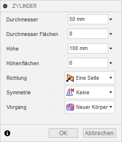 Dialogfeld Zylinder
