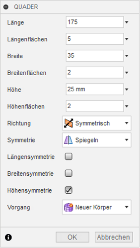 Ansichtsbereich und Quader-T-Spline-Form