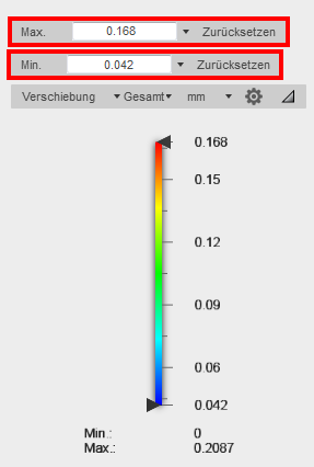 Beispiel für Eingabe in Dialogfeld Legende Min/Max