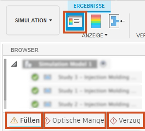 Registerkarten Erläuternde Ergebnisse
