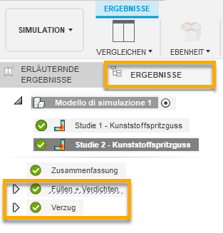 Registerkarten Standardergebnisse