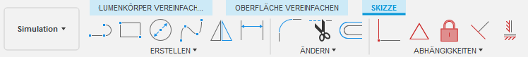 Arbeitsbereich Simulation - Registerkarten Vereinfachen