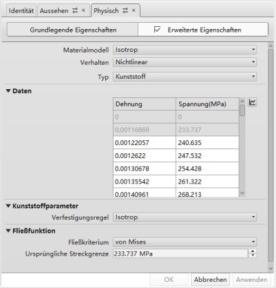 Material Erweiterte Eigenschaften