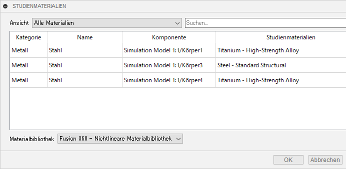 Materialien auswählen