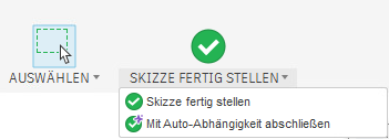 Menü Skizze fertig stellen mit der Option Mit Auto-Abhängigkeit abschließen