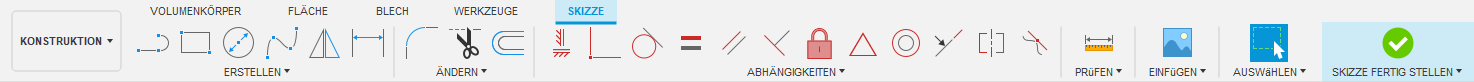 Arbeitsbereich Konstruktion - Registerkarte Skizze