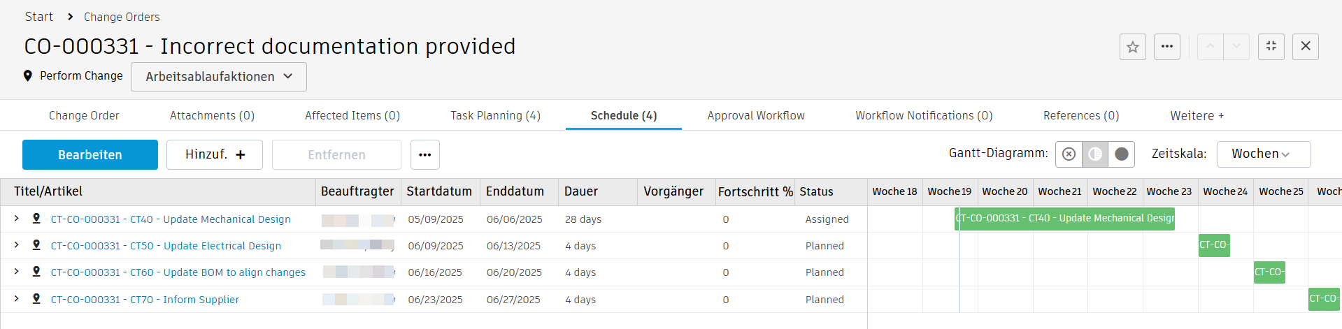 Registerkarte Zeitplan