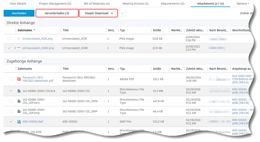 Schaltflächen zum Anhängen