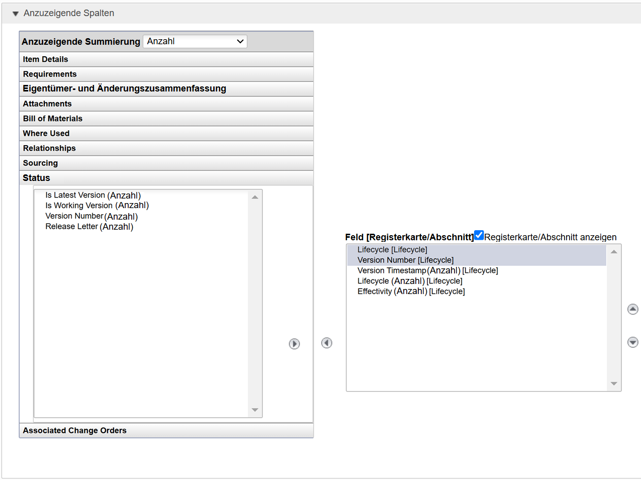 Bericht erstellen - Spalten anzeigen