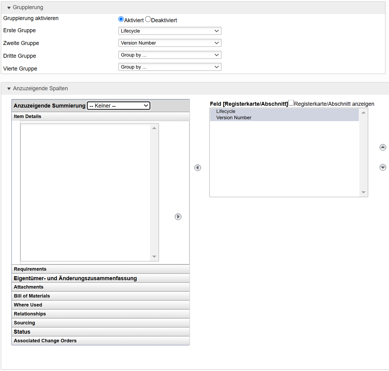 Bericht erstellen - Gruppierung