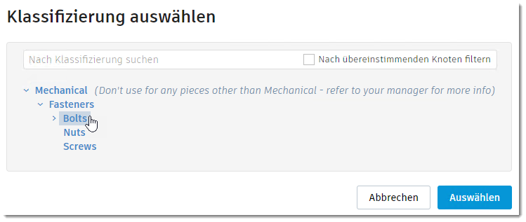 Klassifizierung auswählen