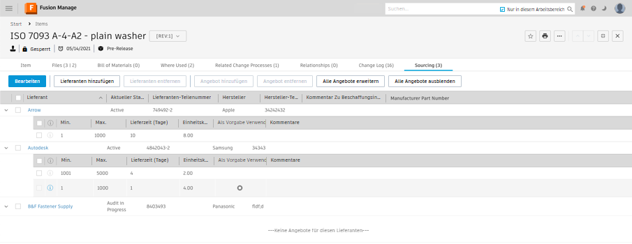 Registerkarte Beschaffungsinformationen