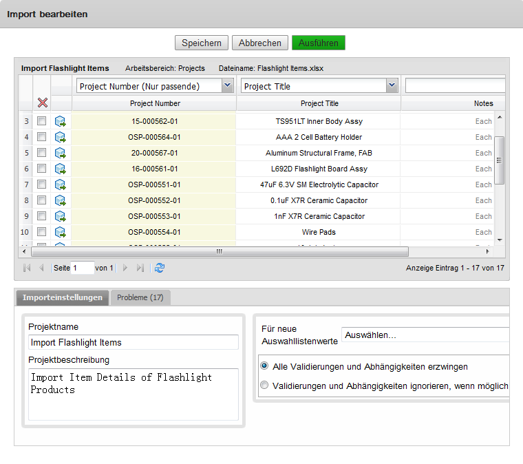Importieren - Löschen bearbeiten
