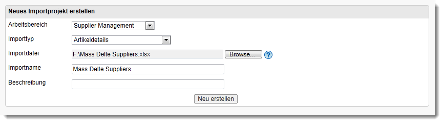 Importieren - Projekt löschen