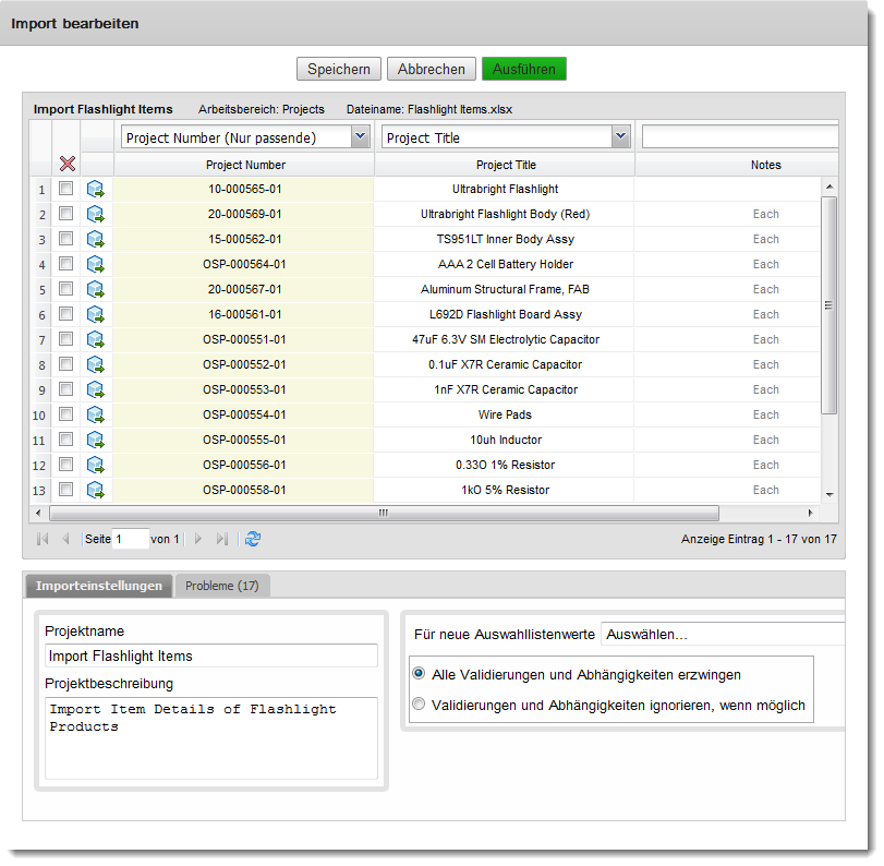 Import bearbeiten - Details