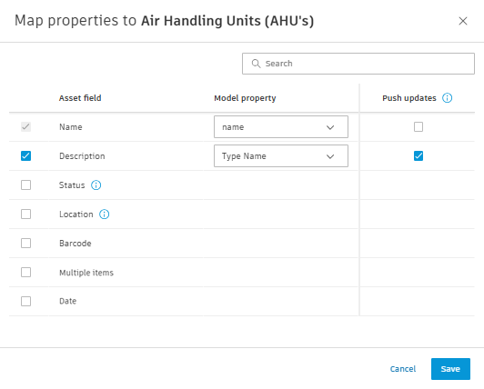 Map asset fields to model property