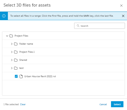 Select model to import assets from