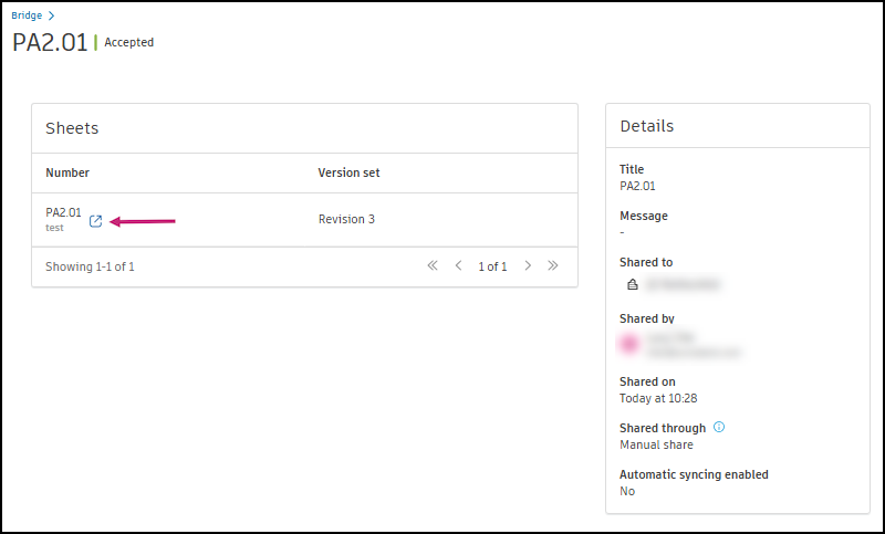Open shared items in the appropriate Autodesk Forma tool from the Outgoing details page