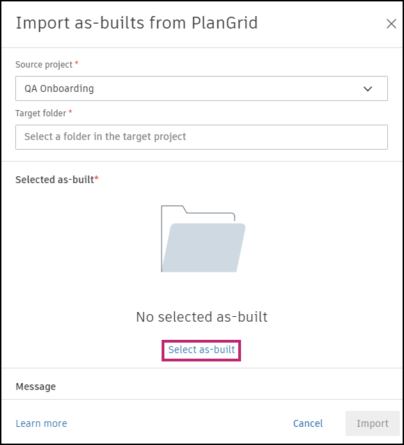 Select as-built interface