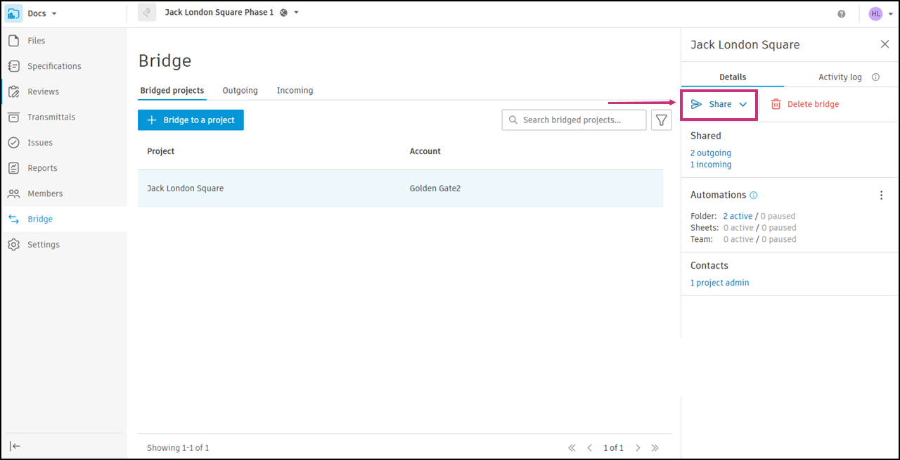 Manage bridged projects