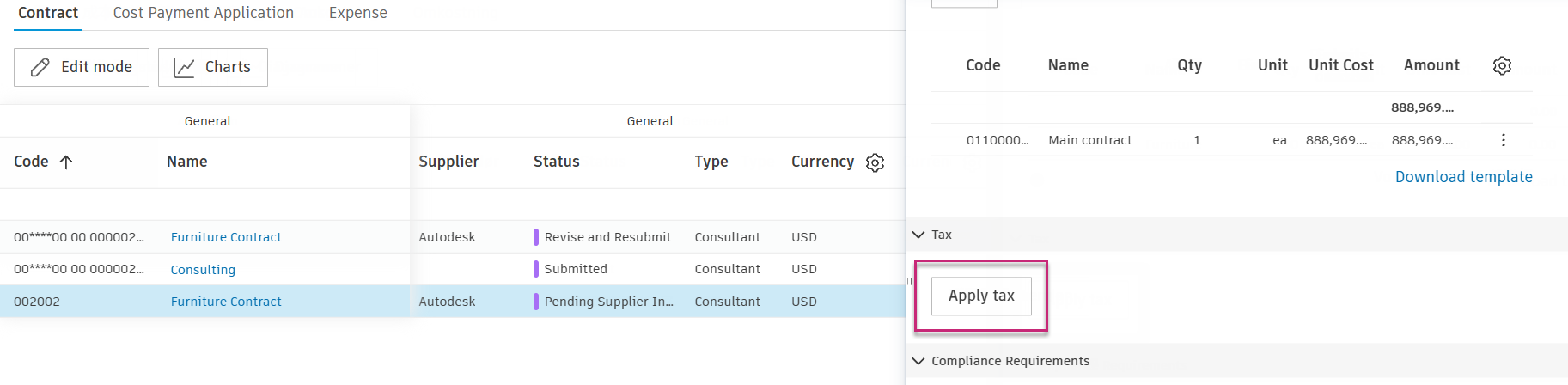 Apply a tax details panel