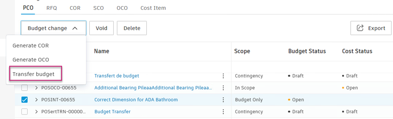 Batch transfer budget example