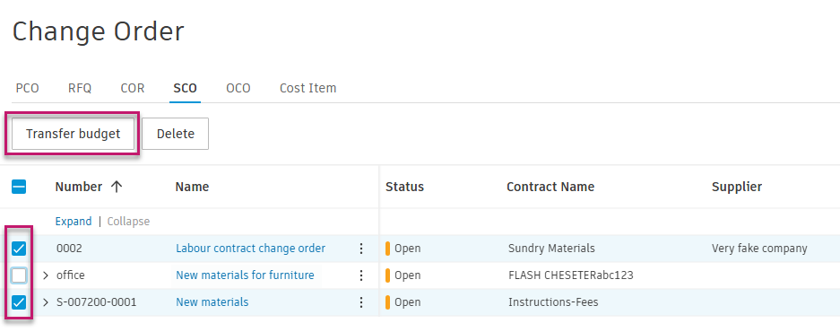Batch transfer budget example