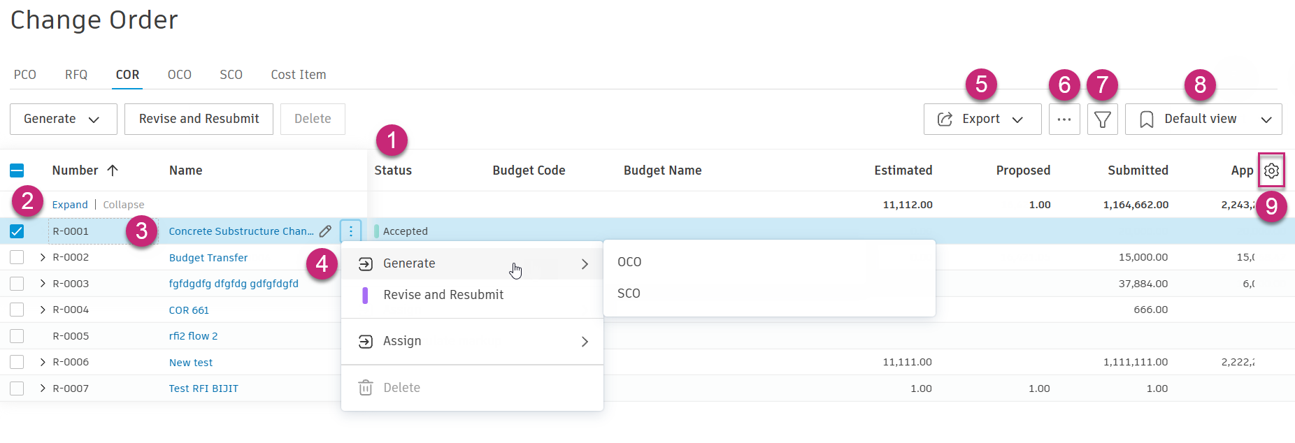 Change order tabs overview