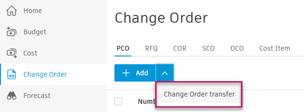 Change order transfer