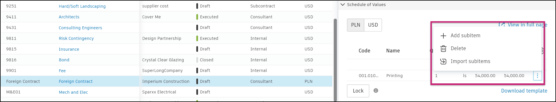Contract SOV example