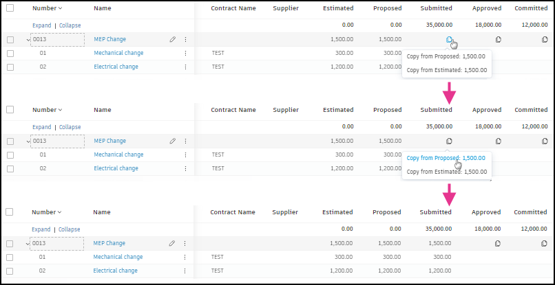 Copy cost item amount